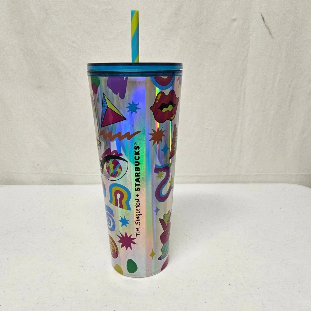Starbucks Tim Singleton Pride Tumbler 24oz Silver‎ Iridescent Pop Art 011143244